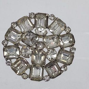 Vintage Domed 1930-1940's White Grey Rhinestone Brooch